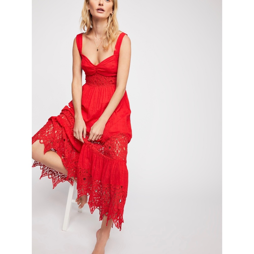 Free People Red Caught Your Eye Red Maxi Dress 10